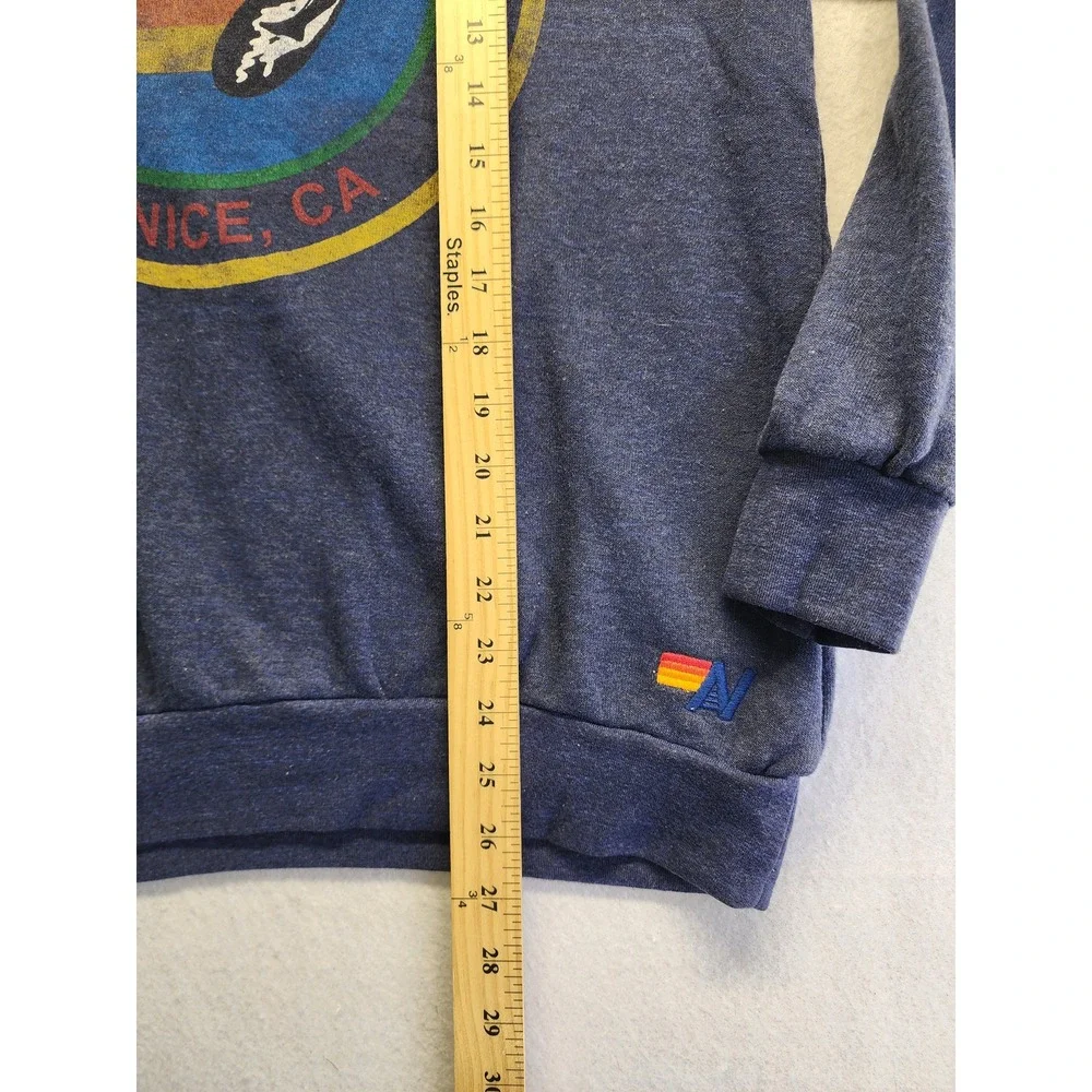 Aviator Nation Venice CA Rainbow Surfer‎ Crewneck Sweatshirt Blue Mens Medium